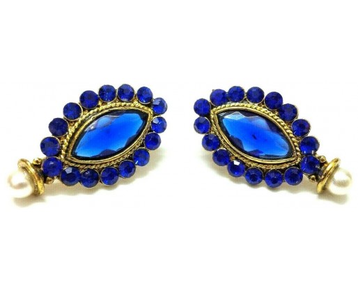 Gold Oxidized Women Earring Stud Jewelry PushBack Classy Gift-Rhinestone Bead 20